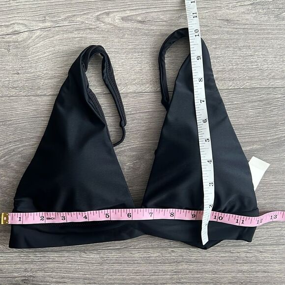 NWT AERIE Triangle Bikini Top Black Size Medium Tie Back Removable Pads Classic - Picture 6 of 6